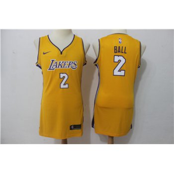 Nike Los Angeles Lakers #2 Lonzo Ball Yellow Women Swingman Jersey