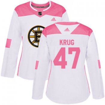 Adidas Boston Bruins #47 Torey Krug White Pink Authentic Fashion Women's Stitched NHL Jersey