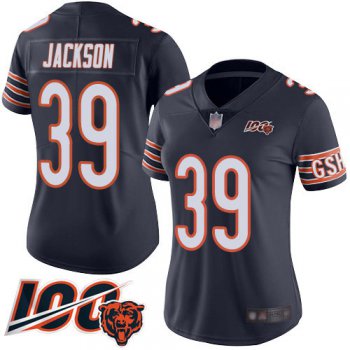 Nike Bears #39 Eddie Jackson Navy Blue Team Color Women's Stitched NFL 100th Season Vapor Limited Jersey