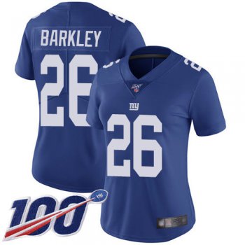 Nike Giants #26 Saquon Barkley Royal Blue Team Color Women's Stitched NFL 100th Season Vapor Limited Jersey