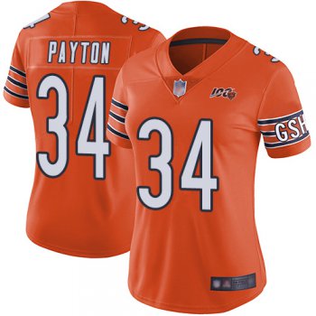 Bears #34 Walter Payton Orange Women's Stitched Football Limited Rush 100th Season Jersey