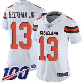 Browns #13 Odell Beckham Jr White Women's Stitched Football 100th Season Vapor Limited Jersey