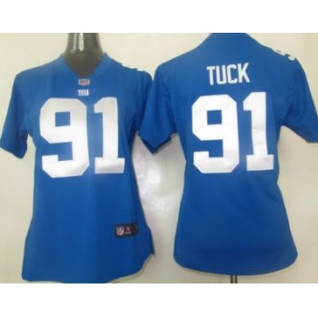 Nike New York Giants #91 Justin Tuck Blue Game Womens Jersey