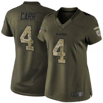 Raiders #4 Derek Carr Green Women's Stitched Football Limited 2015 Salute to Service Jersey