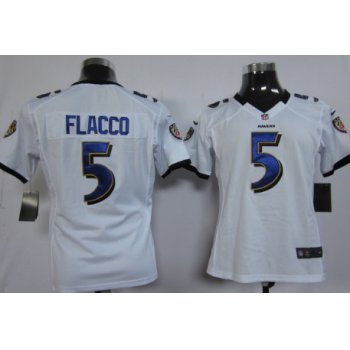 Nike Baltimore Ravens #5 Joe Flacco White Game Womens Jersey