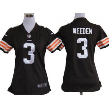 Nike Cleveland Browns #3 Brandon Weeden Brown Game Womens Jersey