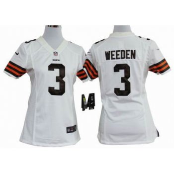 Nike Cleveland Browns #3 Brandon Weeden White Game Womens Jersey