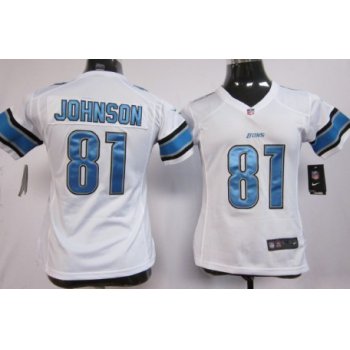 Nike Detroit Lions #81 Calvin Johnson White Game Womens Jersey