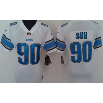 Nike Detroit Lions #90 Ndamukong Suh White Game Womens Jersey