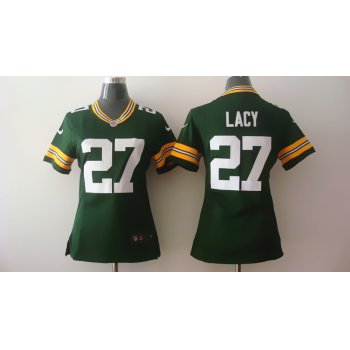 Nike Green Bay Packers #27 Eddie Lacy Green Game Womens Jersey