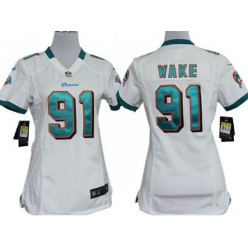 Nike Miami Dolphins #91 Cameron Wake White Womens Jersey