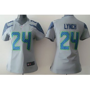 Nike Seattle Seahawks #24 Marshawn Lynch Gray Game Womens Jersey