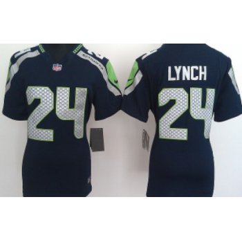 Nike Seattle Seahawks #24 Marshawn Lynch Navy Blue Game Womens Jersey