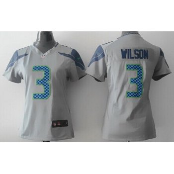 Nike Seattle Seahawks #3 Russell Wilson Gray Game Womens Jersey