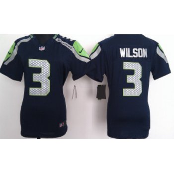 Nike Seattle Seahawks #3 Russell Wilson Navy Blue Game Womens Jersey