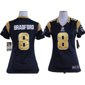 Nike St. Louis Rams #8 Sam Bradford Navy Blue Game Womens Jersey