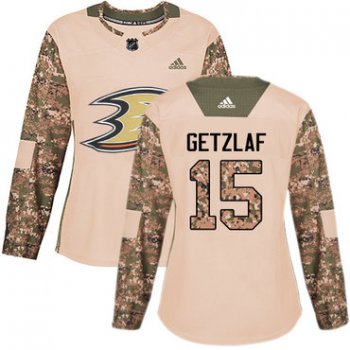 Adidas Anaheim Ducks #15 Ryan Getzlaf Camo Authentic 2017 Veterans Day Women's Stitched NHL Jersey