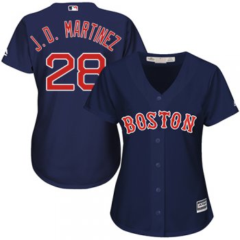 Boston Red Sox #28 J. D. Martinez Navy Blue Alternate Women's Stitched MLB Jersey