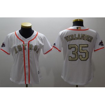 Houston Astros #35 Justin Verlander White 2017 World Series Champions Gold Program Cool Base Women's Stitched Baseball Jersey