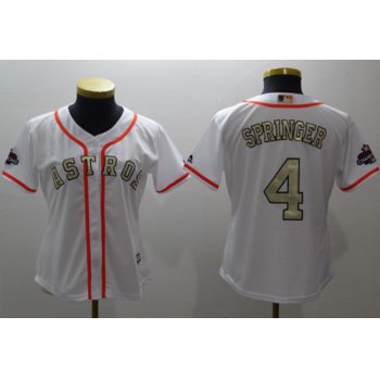 Houston Astros #4 George Springer White 2017 World Series Champions Gold Program Cool Base Women's Stitched Baseball Jersey