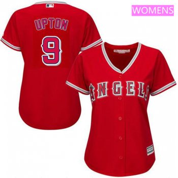 Women's LA Angels of Anaheim #9 Justin Upton Red Alternate Stitched MLB Majestic Cool Base Jersey