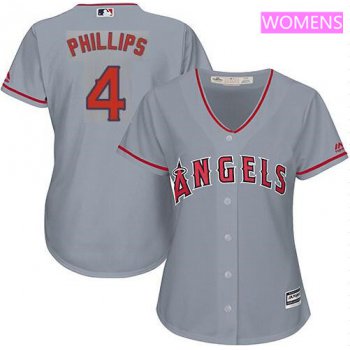 Women's Los Angeles Angels #4 Brandon Phillips Gray Road Stitched MLB Majestic Cool Base Jersey