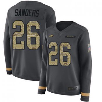 Eagles #26 Miles Sanders Anthracite Salute to Service Women's Stitched Football Limited Therma Long Sleeve Jersey