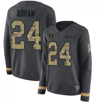 Raiders #24 Johnathan Abram Anthracite Salute to Service Women's Stitched Football Limited Therma Long Sleeve Jersey