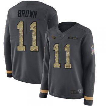 Titans #11 A.J. Brown Anthracite Salute to Service Women's Stitched Football Limited Therma Long Sleeve Jersey