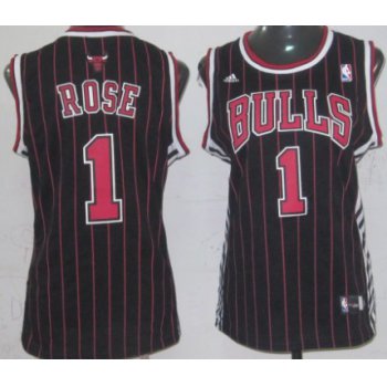 Chicago Bulls #1 Derrick Rose Black Pinstripe Womens Jersey