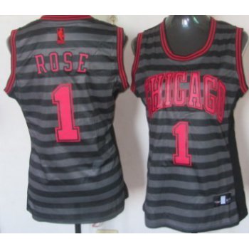 Chicago Bulls #1 Derrick Rose Gray With Black Pinstripe Womens Jersey