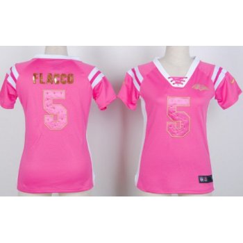 Nike Baltimore Ravens #5 Joe Flacco Drilling Sequins Pink Womens Jersey