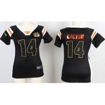 Nike Cincinnati Bengals #14 Andy Dalton Drilling Sequins Black Womens Jersey