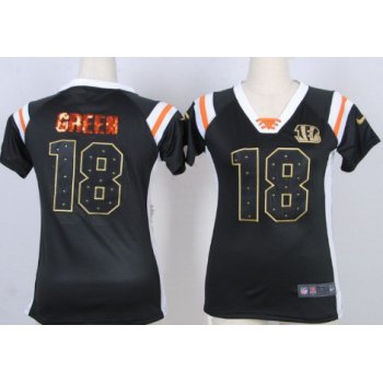 Nike Cincinnati Bengals #18 A.J. Green Drilling Sequins Black Womens Jersey