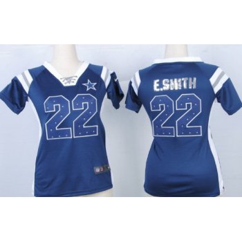 Nike Dallas Cowboys #22 Emmitt Smith Drilling Sequins Blue Womens Jersey