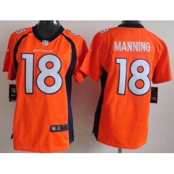 Nike Denver Broncos #18 Peyton Manning 2013 Orange Game Womens Jersey