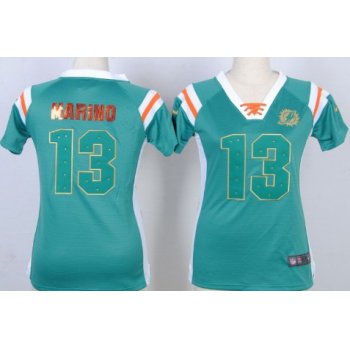 Nike Miami Dolphins #13 Dan Marino Drilling Sequins Green Womens Jersey