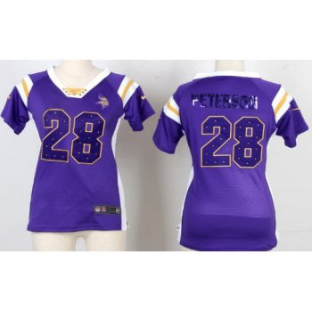 Nike Minnesota Vikings #28 Adrian Peterson Drilling Sequins Purple Womens Jersey