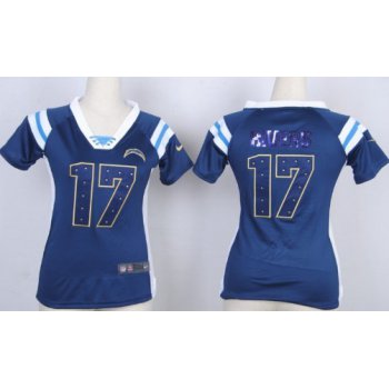 Nike San Diego Chargers #17 Philip Rivers Drilling Sequins Navy Blue Womens Jersey