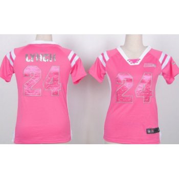 Nike Seattle Seahawks #24 Marshawn Lynch Drilling Sequins Pink Womens Jersey