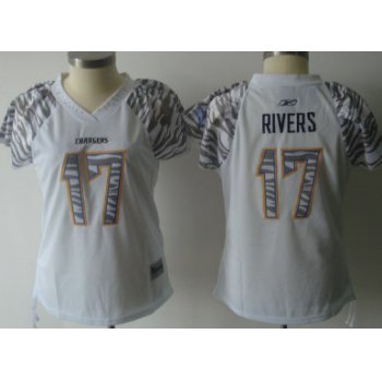 San Diego Chargers #17 Philip Rivers White Womens Zebra Field Flirt Fashion Jersey