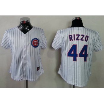 Chicago Cubs #44 Anthony Rizzo White With Blue Pinstripe Womens Jersey