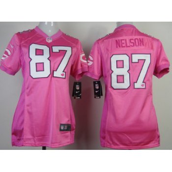 Nike Green Bay Packers #87 Jordy Nelson Pink Love Womens Jersey