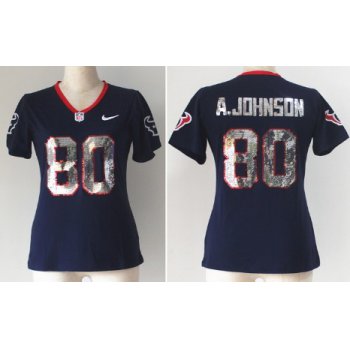 Nike Houston Texans #80 Andre Johnson Handwork Sequin Lettering Fashion Blue Womens Jersey