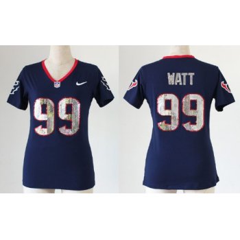 Nike Houston Texans #99 J.J. Watt Handwork Sequin Lettering Fashion Blue Womens Jersey