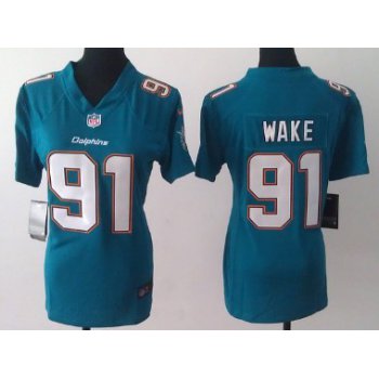 Nike Miami Dolphins #91 Cameron Wake 2013 Green Game Womens Jersey