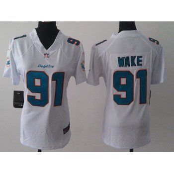 Nike Miami Dolphins #91 Cameron Wake 2013 White Game Womens Jersey