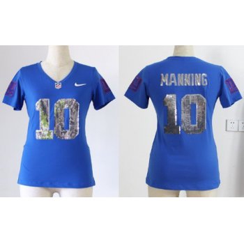 Nike New York Giants #10 Eli Manning Handwork Sequin Lettering Fashion Blue Womens Jersey