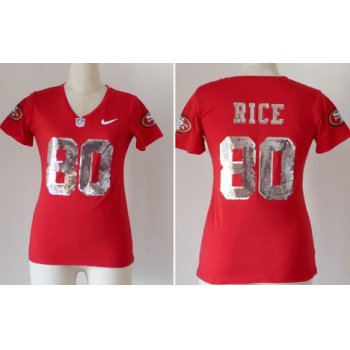 Nike San Francisco 49ers #80 Jerry Rice Handwork Sequin Lettering Fashion Red Womens Jersey