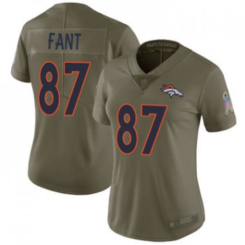 Broncos #87 Noah Fant Olive Women's Stitched Football Limited 2017 Salute to Service Jersey